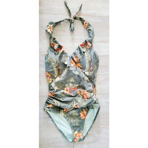Cupshe M One Piece Swimsuit Size M‎ Green Color W/ Tropical Floral Print NWT